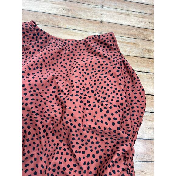 Kona Sol Spotted Print High Neck Ruched Full Coverage One Piece Swimsuit XL - Picture 5 of 10